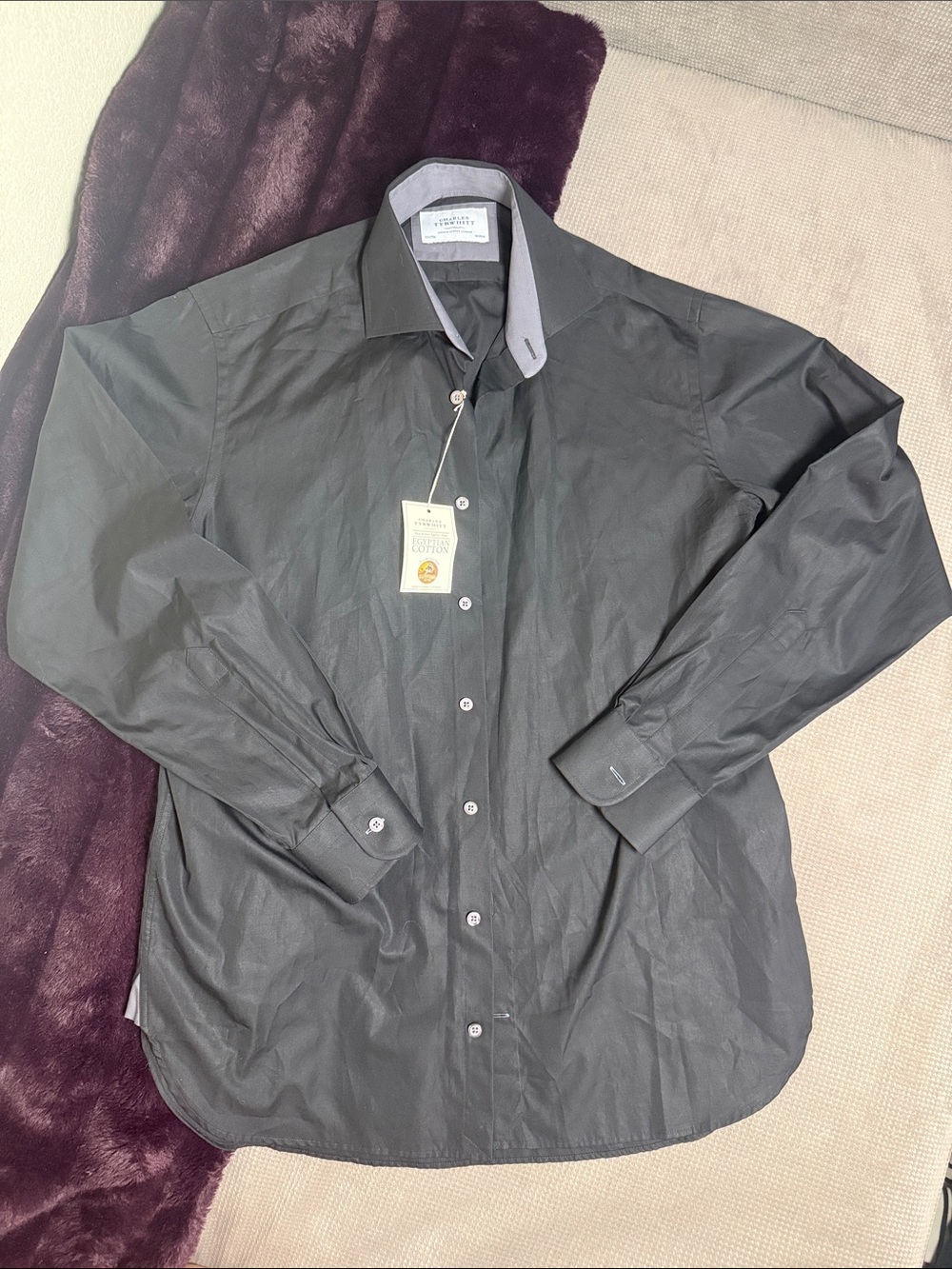 Charles Tyrwhitt Egyptian Cotton Dress Shirt NWT Black 15.5/35 Classic Fit